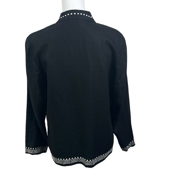 Parisian Signature Linen Blazer Women's 10 Embroidered Black Long Sleeve - Picture 3 of 13